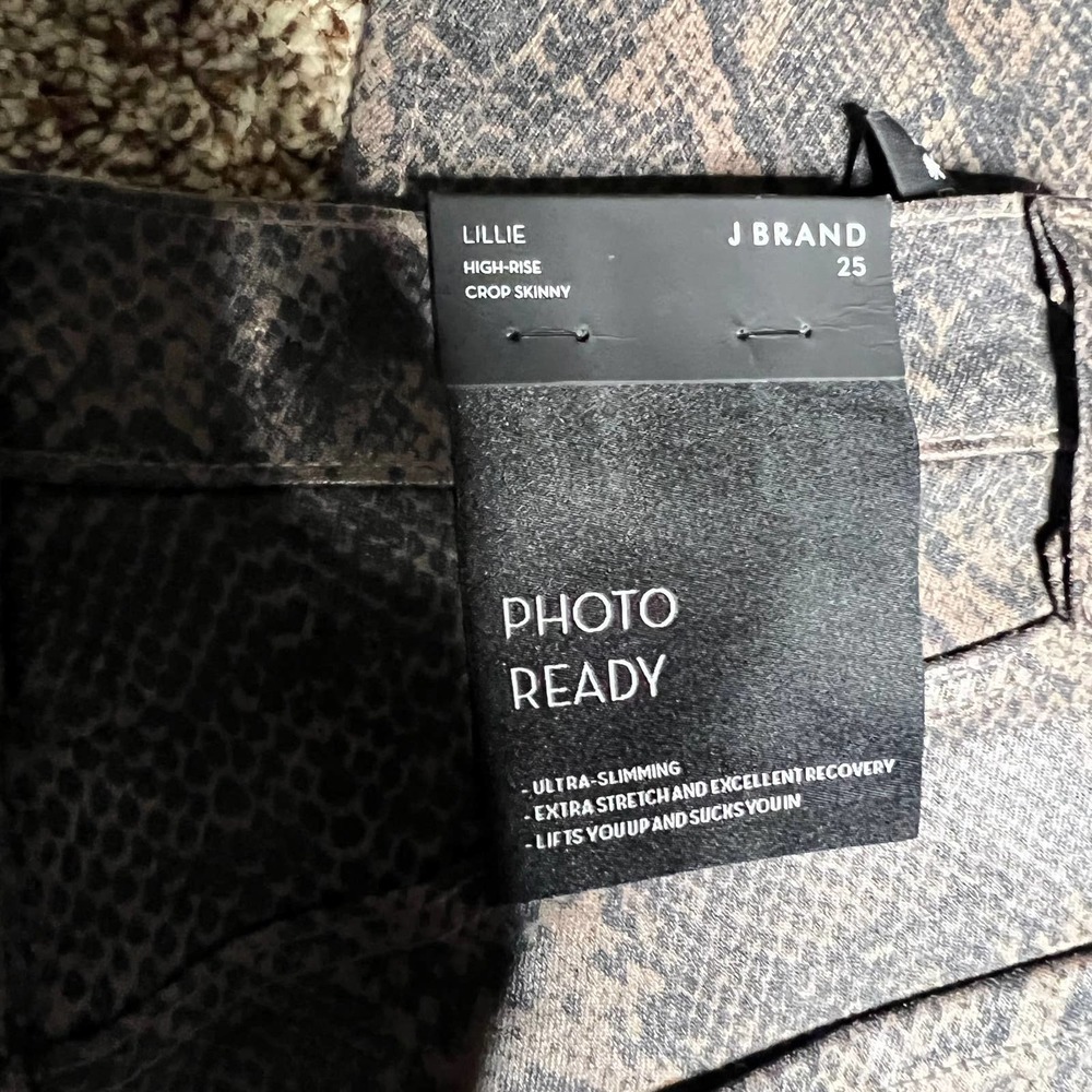 NWT J. Brand Hi Rise Crop Skinny Jeans Snake Print Brown Black Womens Size 25x26 - Picture 9 of 12